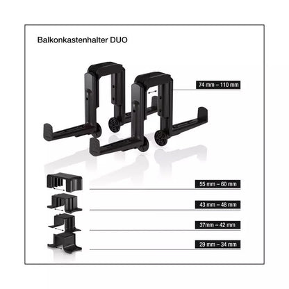 BALCONERA brackets DUO  + adapter set Negru